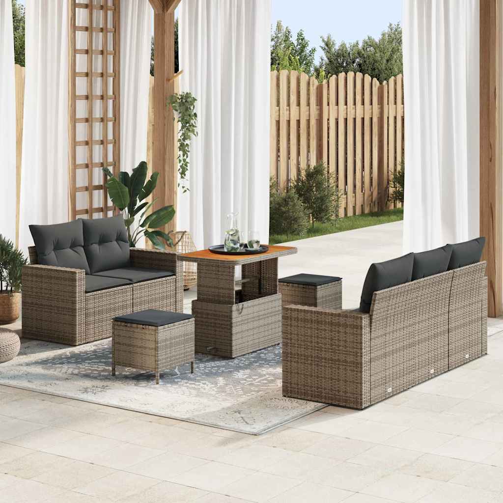Set Divano da Giardino con cuscino 8 pcs Grigio polyrattan