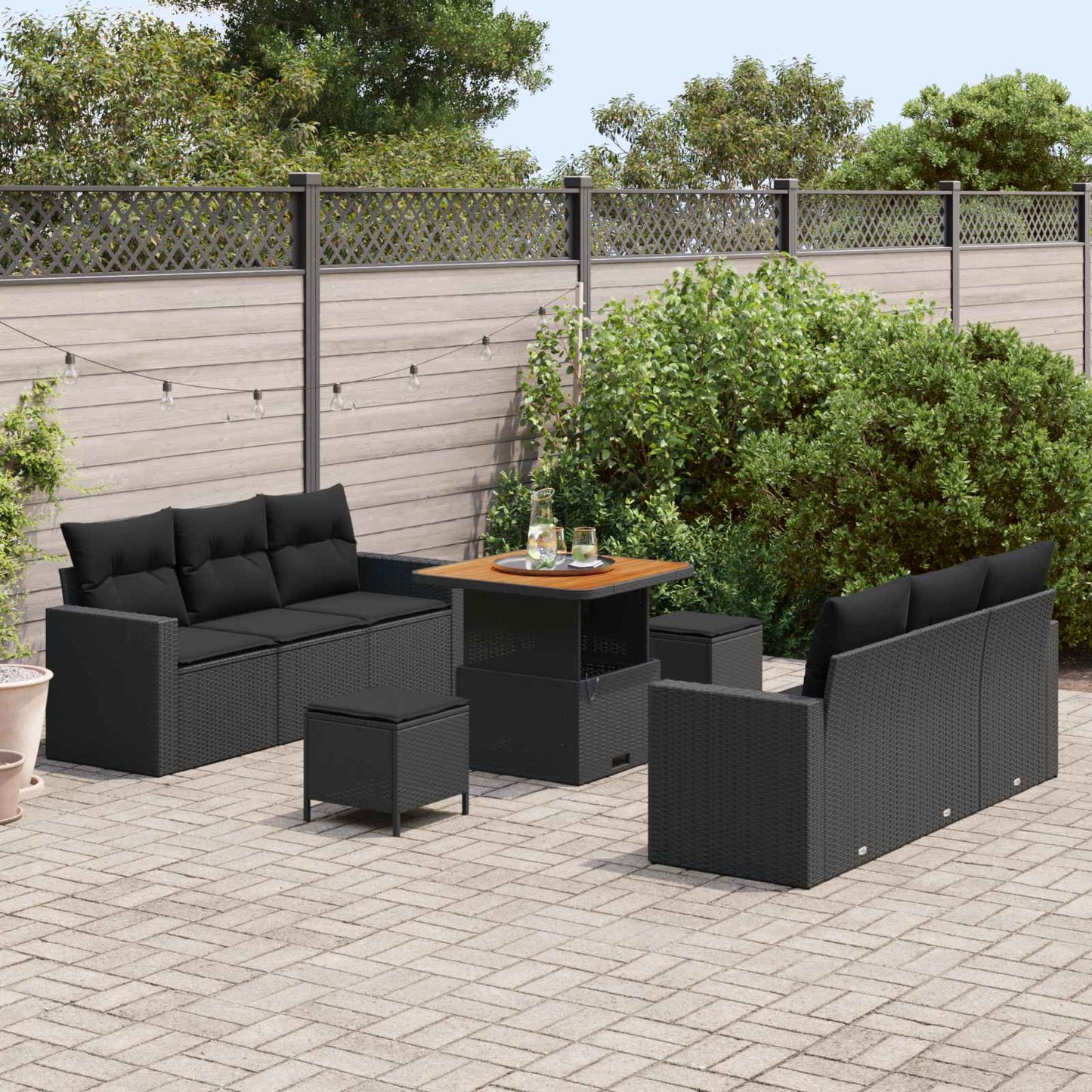 Set Divano da Giardino 9 pz Nero polyrattan | homemem39