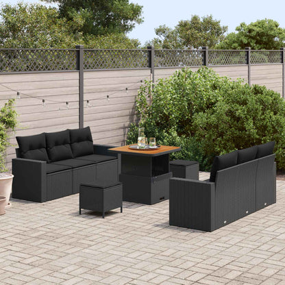 Set Divano da Giardino 9 pz Nero polyrattan | homemem39