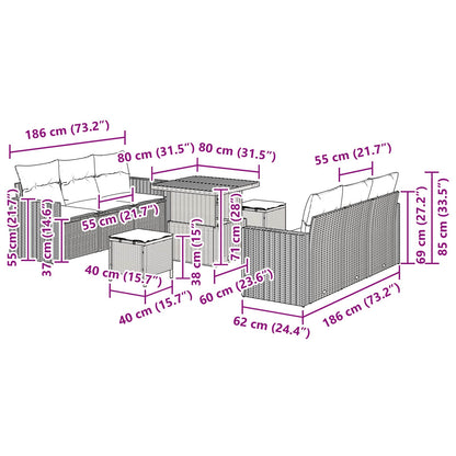 Set Divano da Giardino 9 pz Nero polyrattan | homemem39