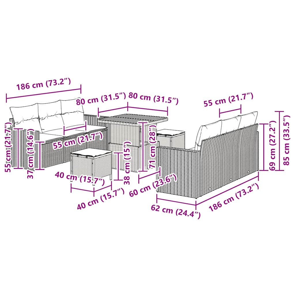 Set Divano da Giardino 9 pcs Grigio polyrattan | homemem39
