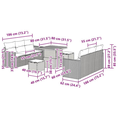 Set Divano da Giardino 9 pcs Grigio polyrattan | homemem39