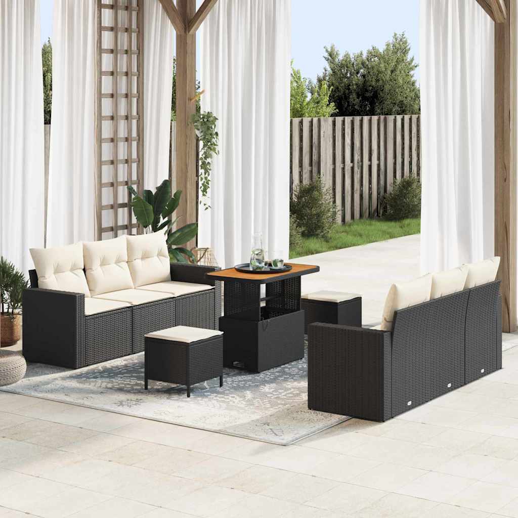 Set Divano da Giardino 9 pcs Nero polyrattan