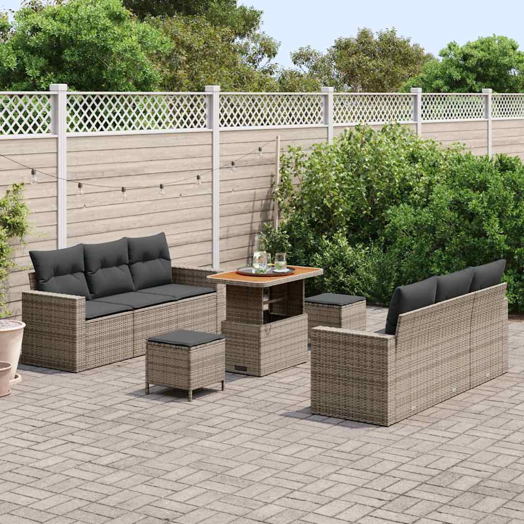 Set Divano da Giardino 9 pcs Grigio polyrattan