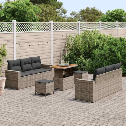 Set Divano da Giardino 9 pcs Grigio polyrattan