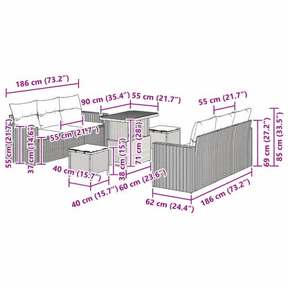 Set Divano da Giardino 9 pcs Grigio polyrattan - homemem39