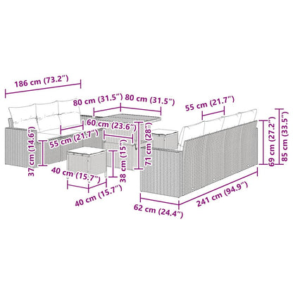 Set Divano da Giardino 10 pcs Grigio polyrattan | homemem39