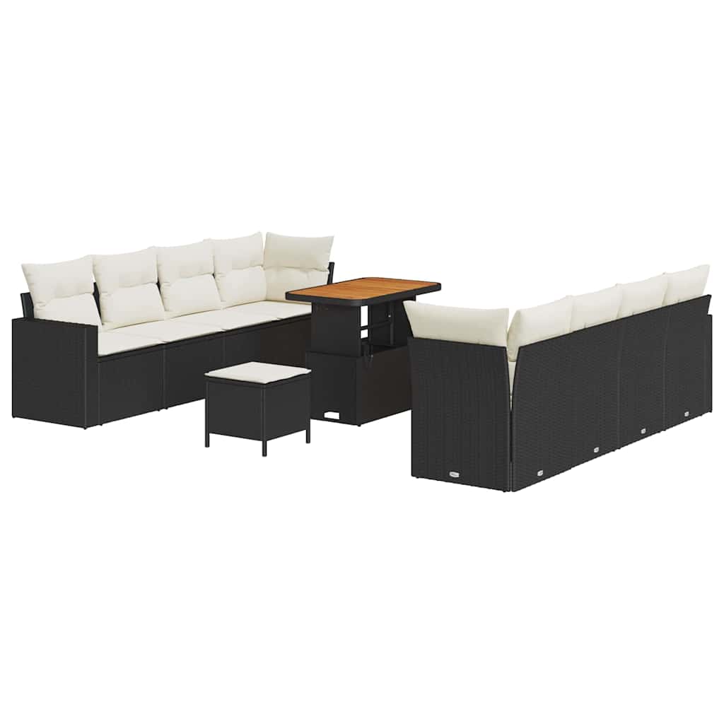 Set Divano da Giardino 11 pcs Nero polyrattan