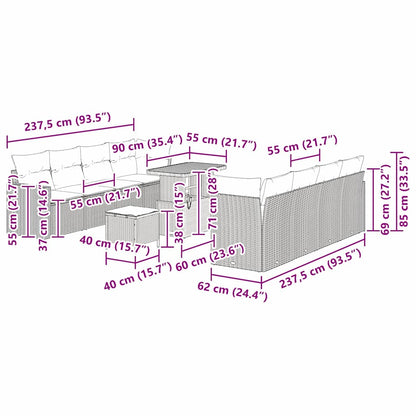 Set Divano da Giardino 11 pcs Grigio polyrattan | homemem39