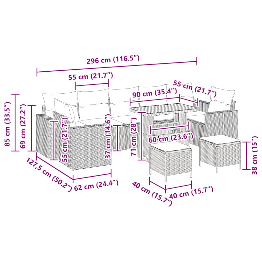 Set Divano da Giardino 10 pcs Beige polyrattan - homemem39