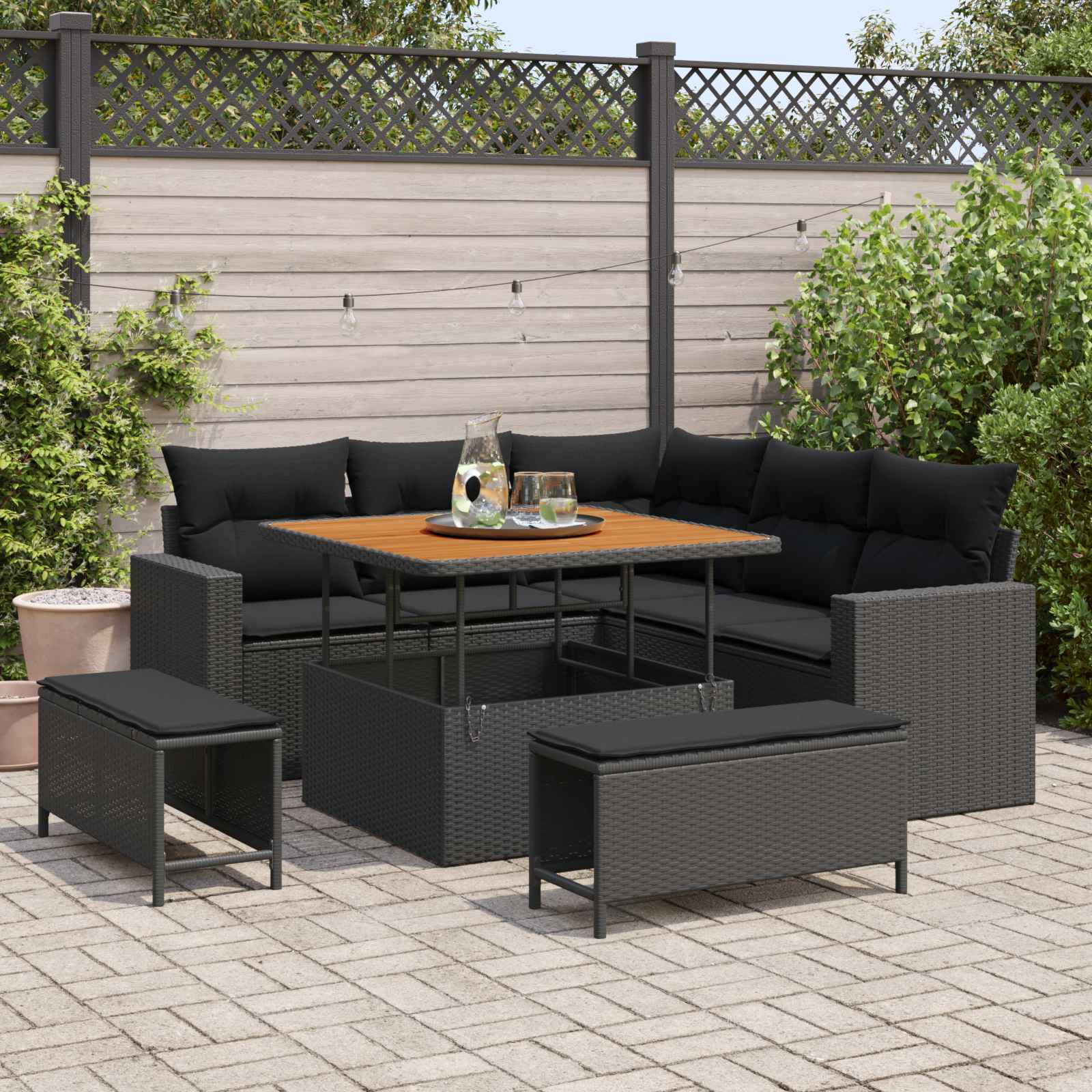 Set Divano da Giardino 8 pz Nero polyrattan | homemem39