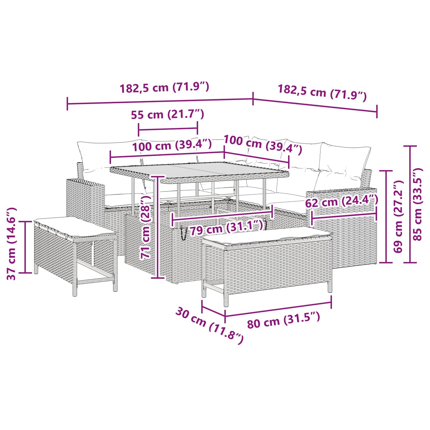 Set Divano da Giardino 8 pz Nero polyrattan | homemem39