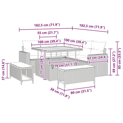 Set Divano da Giardino 8 pcs Grigio polyrattan - homemem39