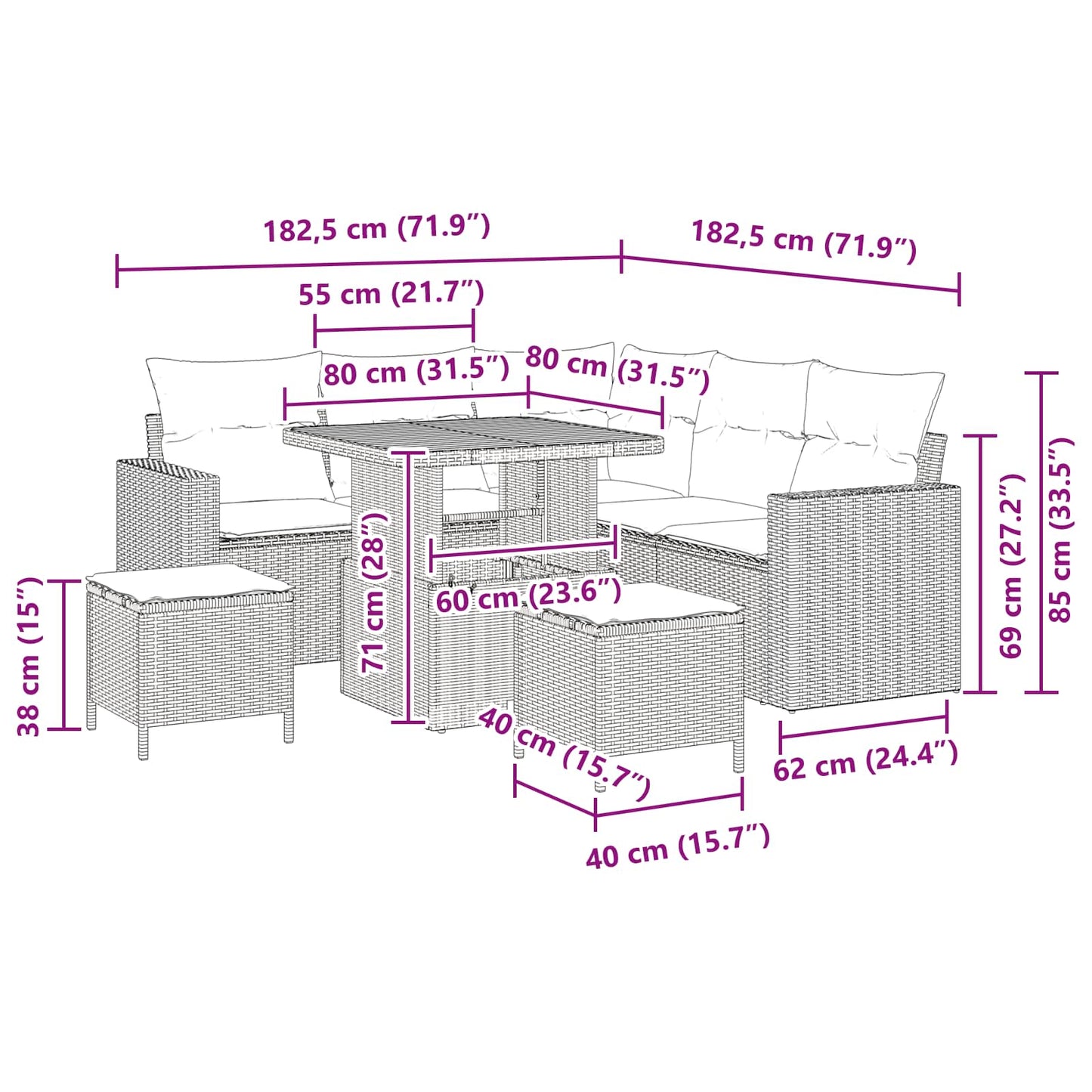 Set Divano da Giardino 8 pz Nero polyrattan | homemem39