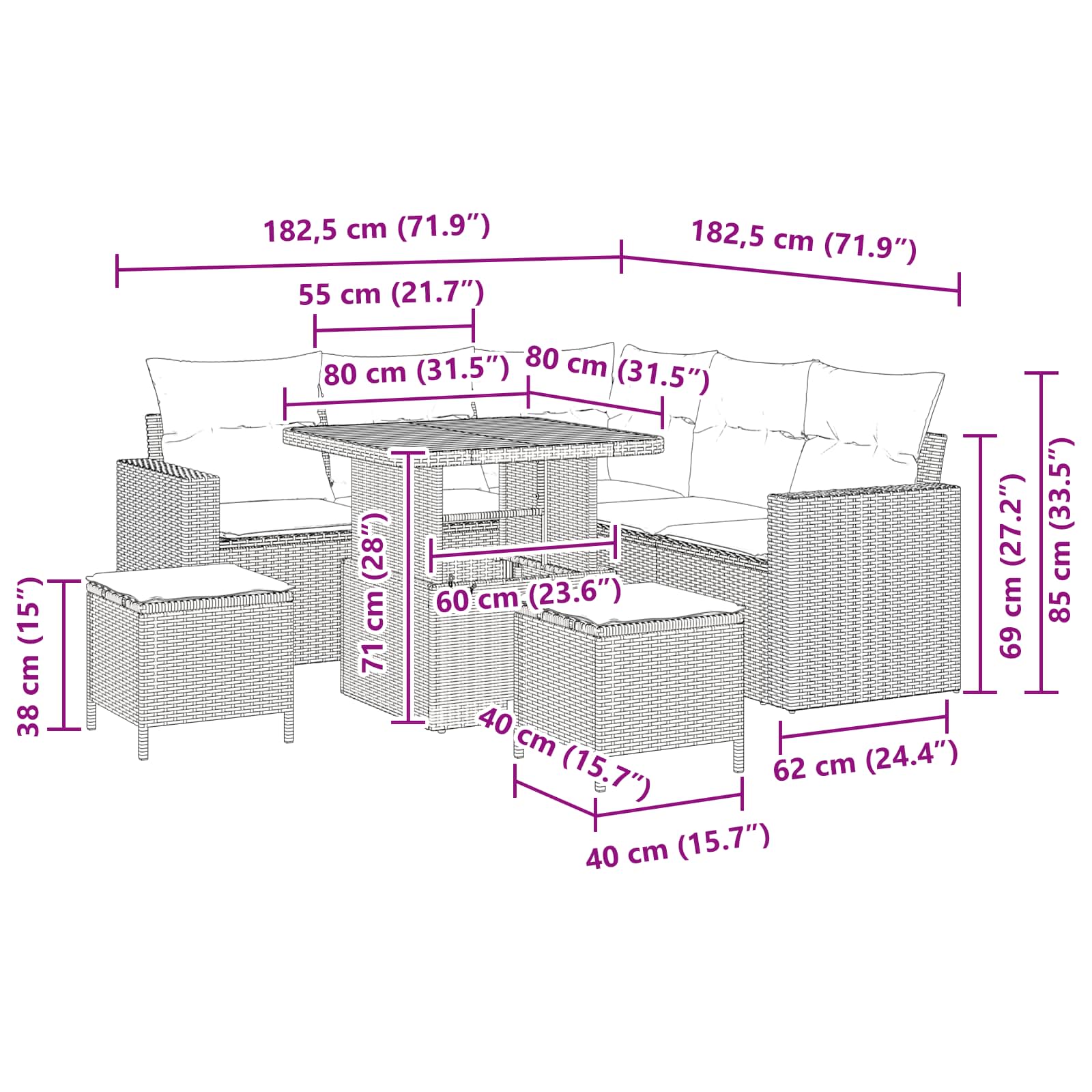 Set Divano da Giardino 8 pz Nero polyrattan | homemem39