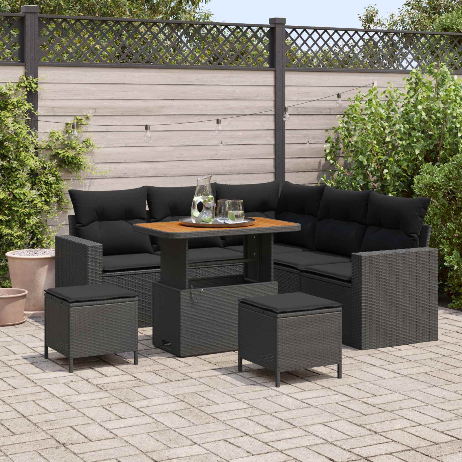 Set Divano da Giardino 8 pz Nero polyrattan | homemem39