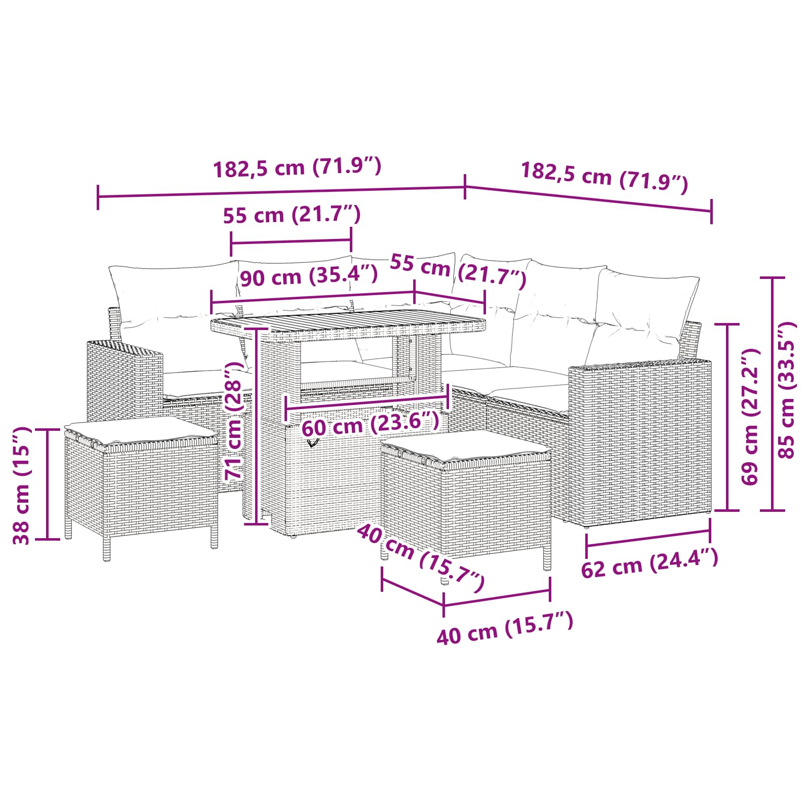 Set Divano da Giardino 8 pz Nero polyrattan | homemem39