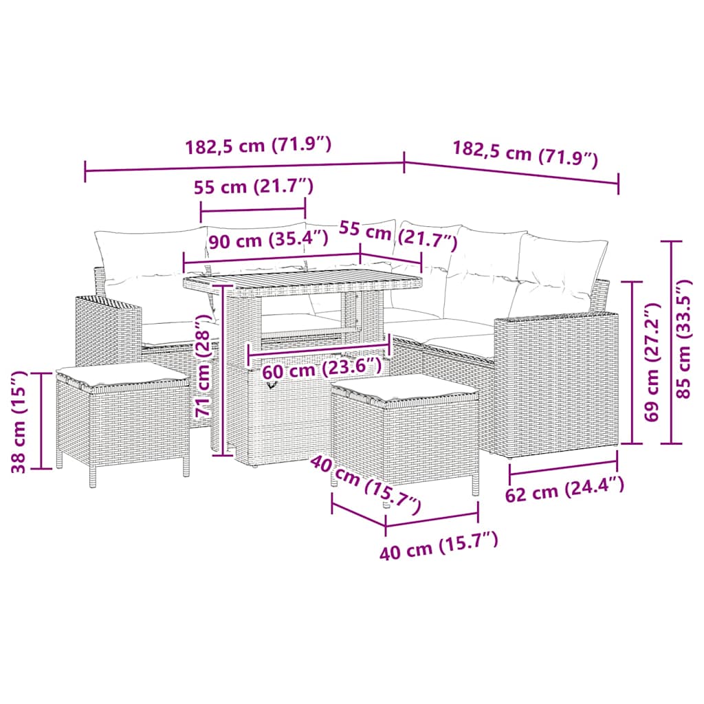 Set Divano da Giardino 8 pcs Grigio polyrattan | homemem39