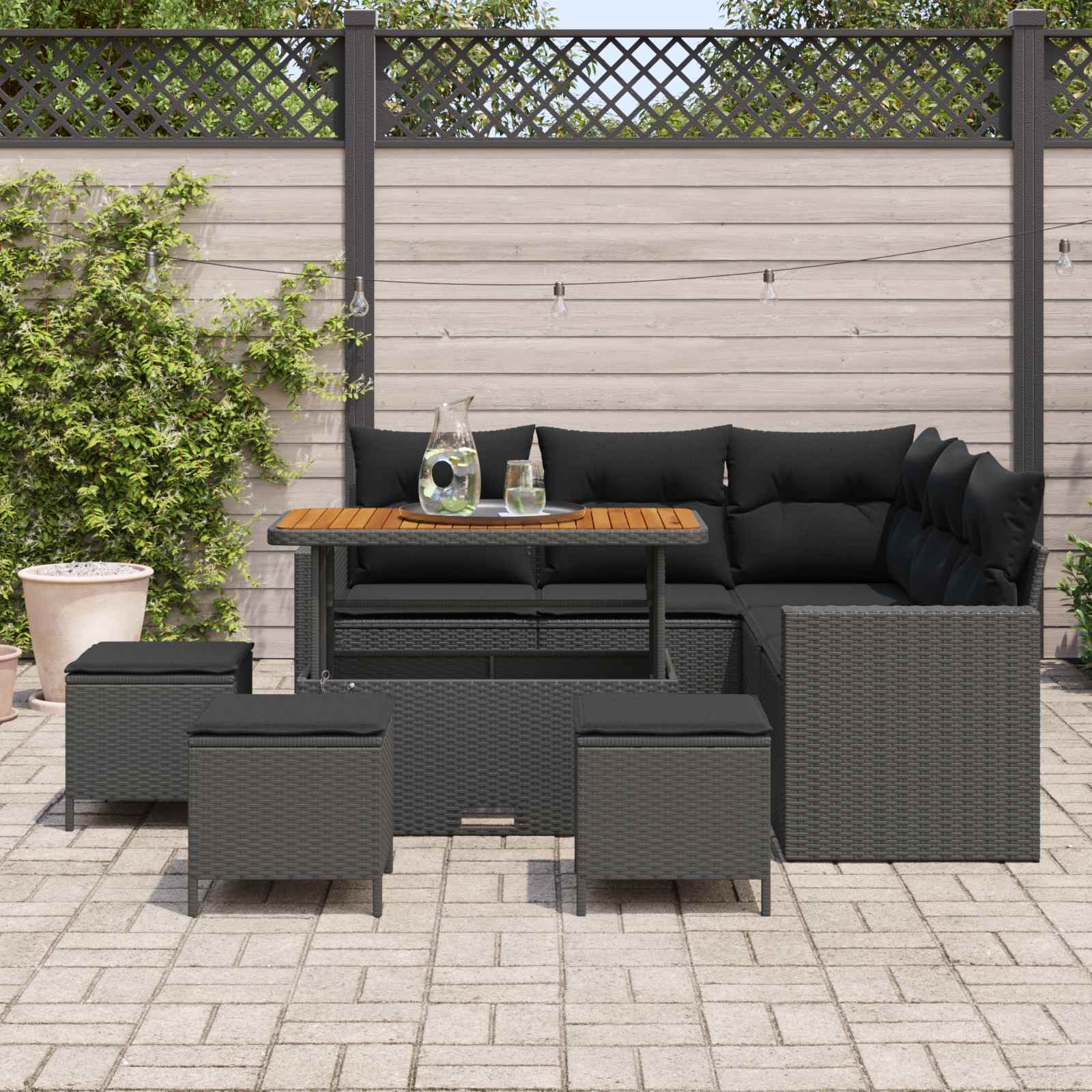 Set Divano da Giardino 9 pz Nero polyrattan | homemem39