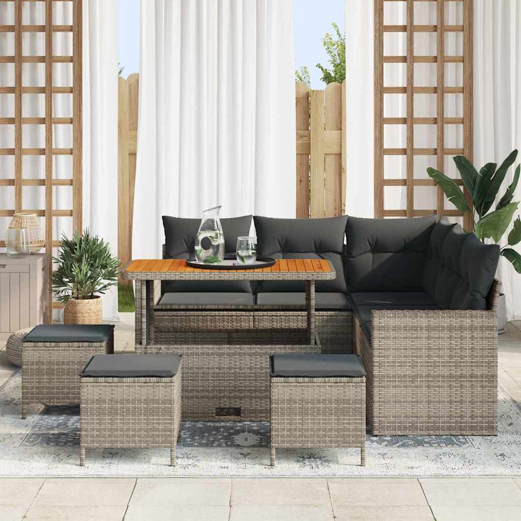 Set Divano da Giardino 9 pcs Grigio polyrattan - homemem39
