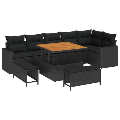 Set Divano da Giardino 9 pcs Nero polyrattan | homemem39