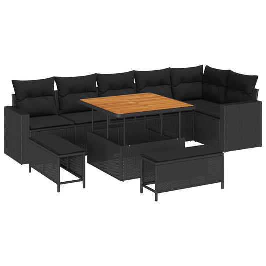 Set Divano da Giardino 9 pcs Nero polyrattan