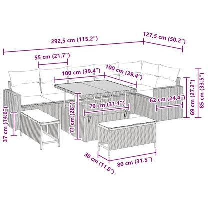 Set Divano da Giardino 9 pcs Nero polyrattan | homemem39