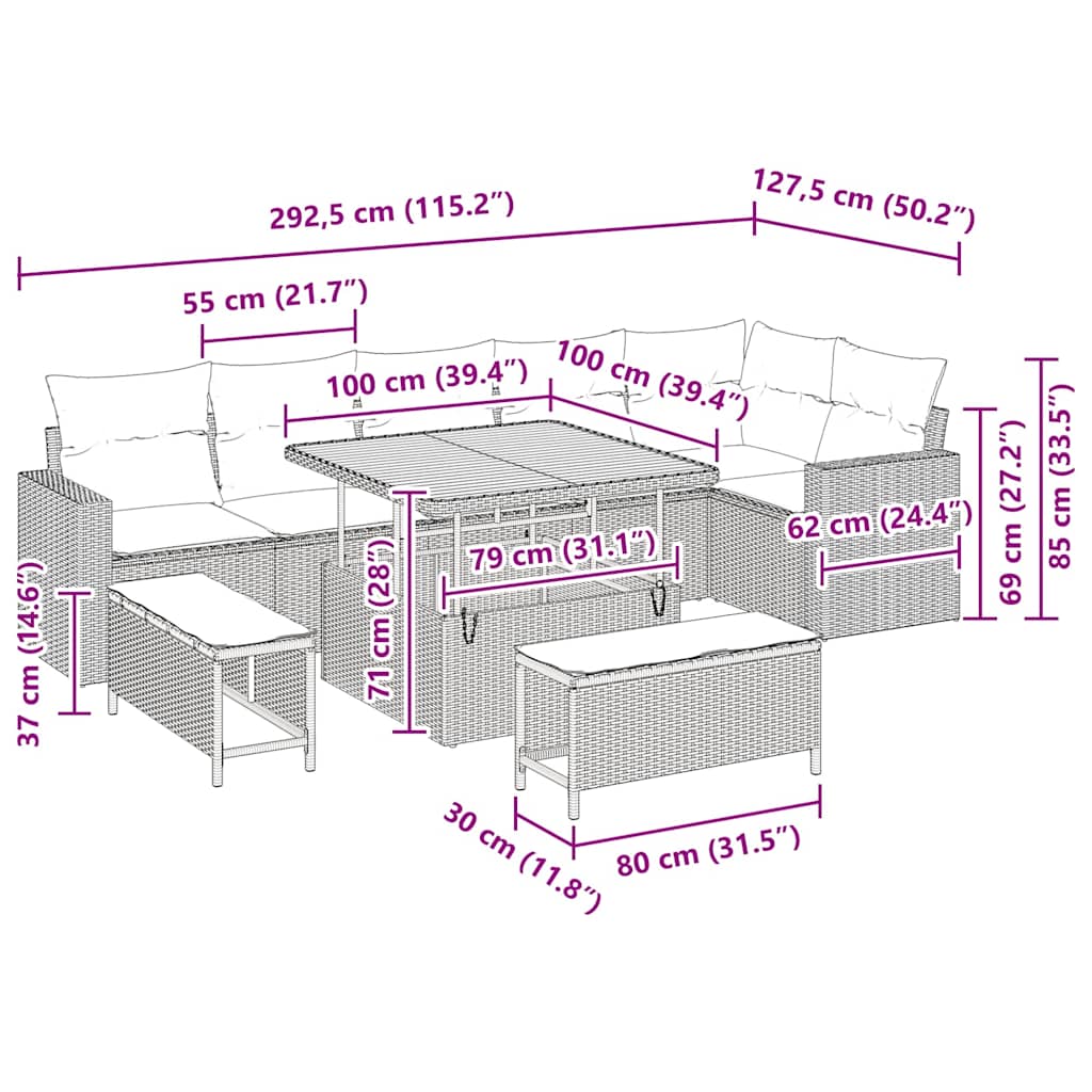 Set Divano da Giardino 9 pcs Beige polyrattan - homemem39