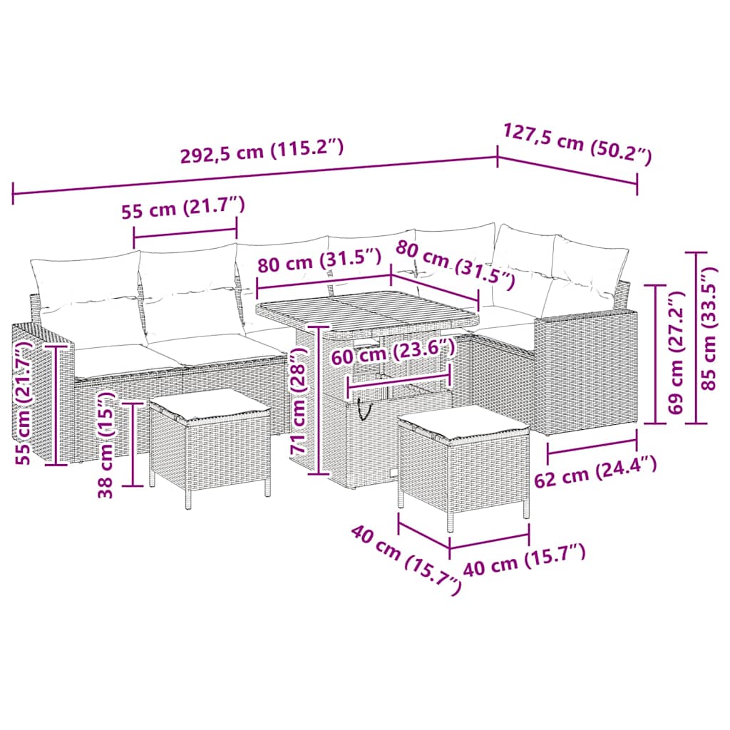Set Divano da Giardino 9 pcs Grigio polyrattan | homemem39