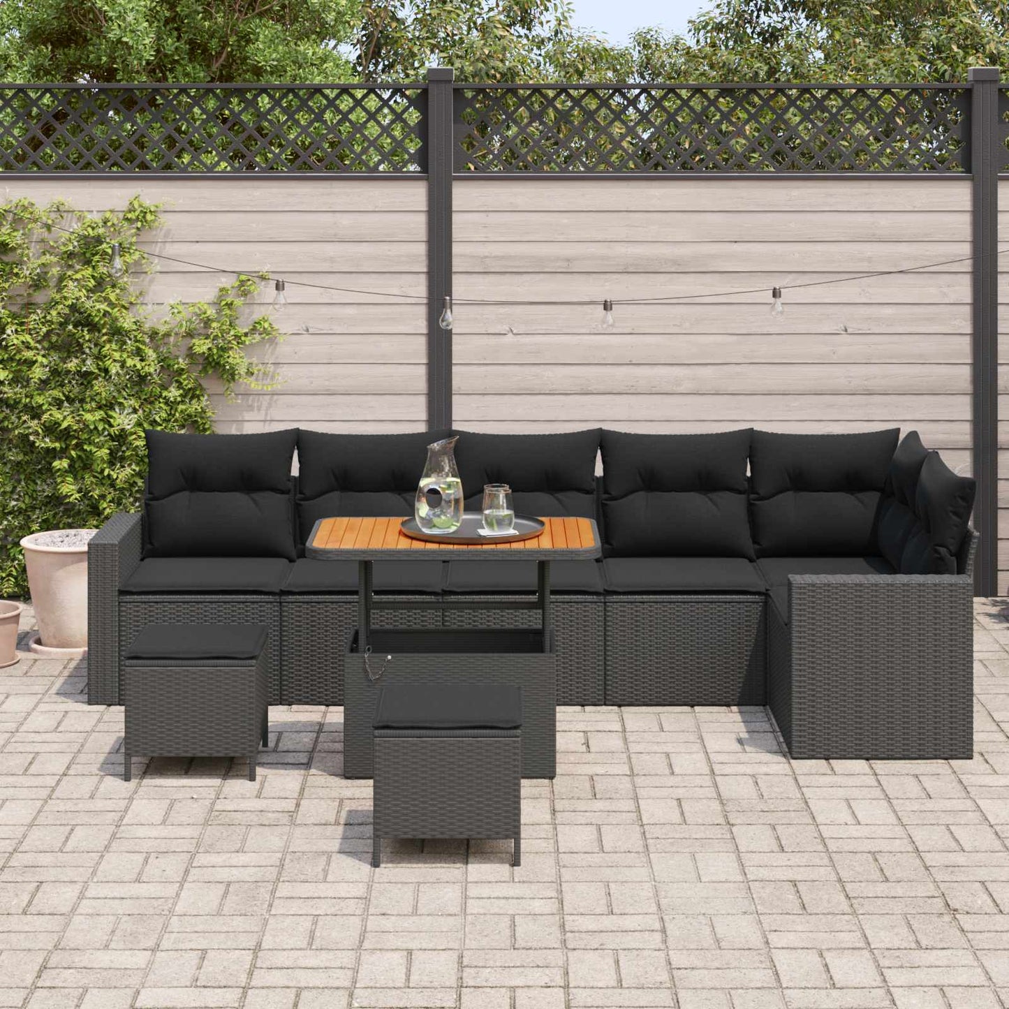 Set Divano da Giardino 9 pcs Nero polyrattan | homemem39