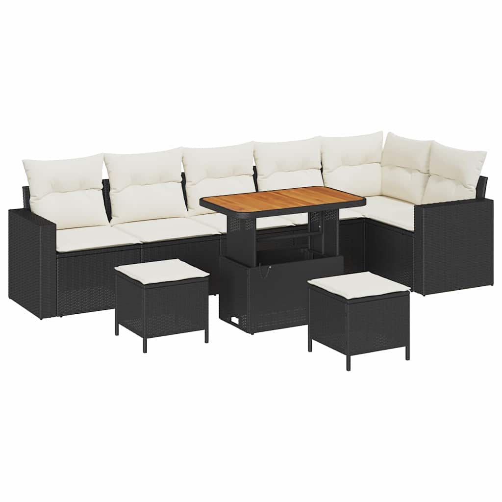 Set Divano da Giardino 9 pcs Nero polyrattan