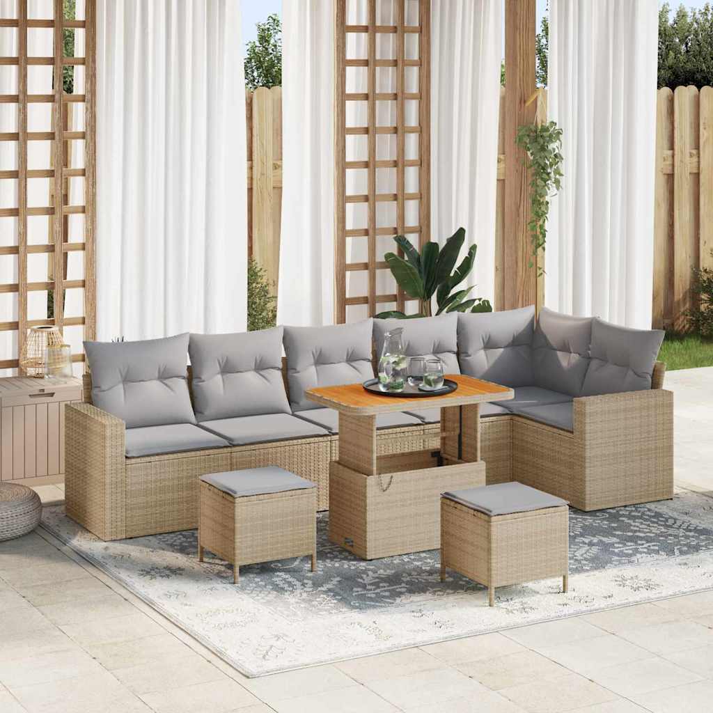 Set Divano da Giardino 9 pcs Beige polyrattan