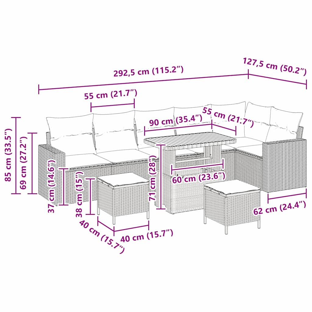 Set Divano da Giardino 9 pcs Beige polyrattan | homemem39