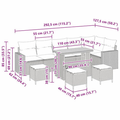 Set Divano da Giardino 10 pcs Grigio polyrattan - homemem39