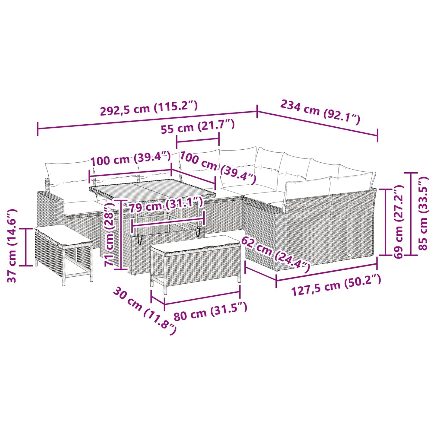 Set Divano da Giardino 12 pz Nero polyrattan | homemem39