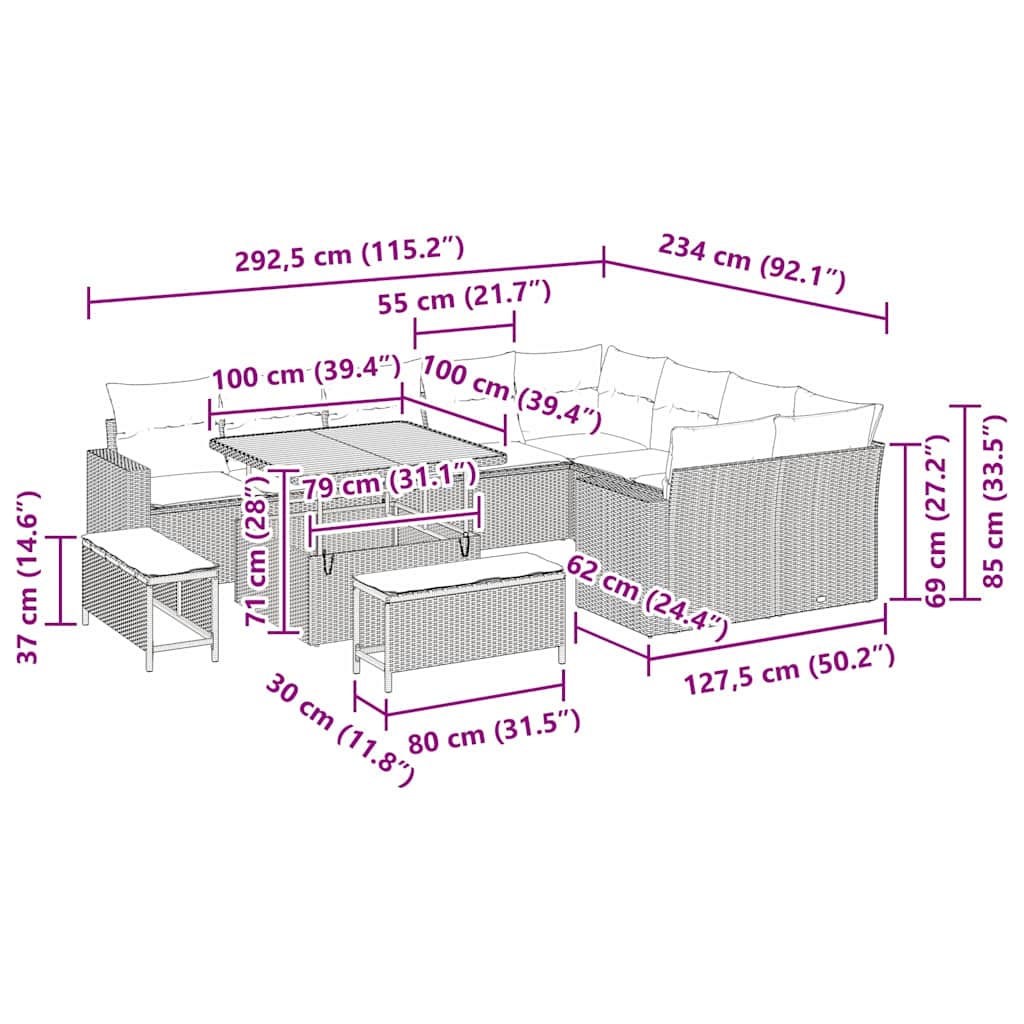 Set Divano da Giardino 12 pcs Nero polyrattan - homemem39