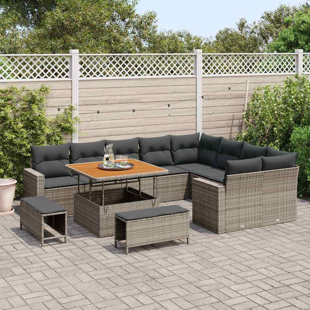 Set Divano da Giardino 12 pcs Grigio polyrattan