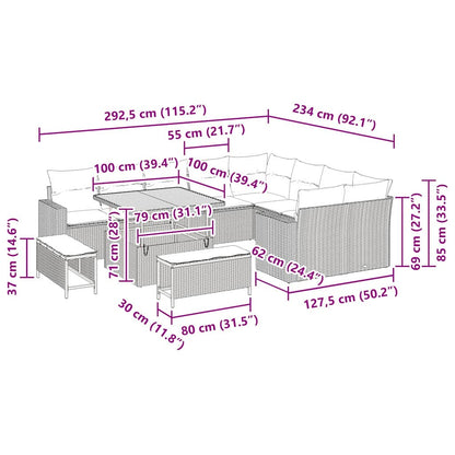 Set Divano da Giardino 12 pcs Grigio polyrattan | homemem39