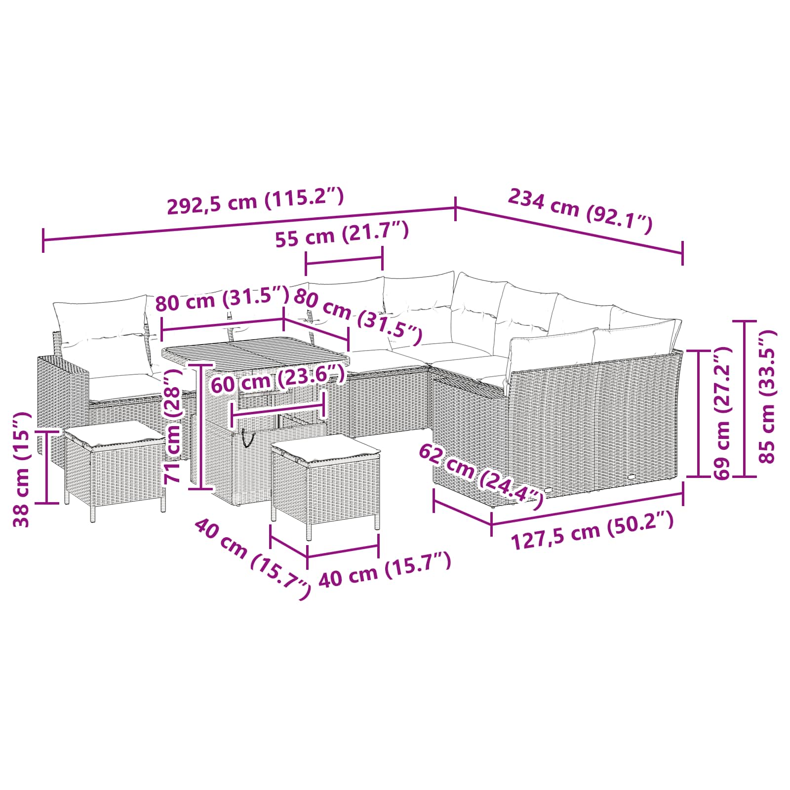 Set Divano da Giardino 12 pz Nero polyrattan | homemem39