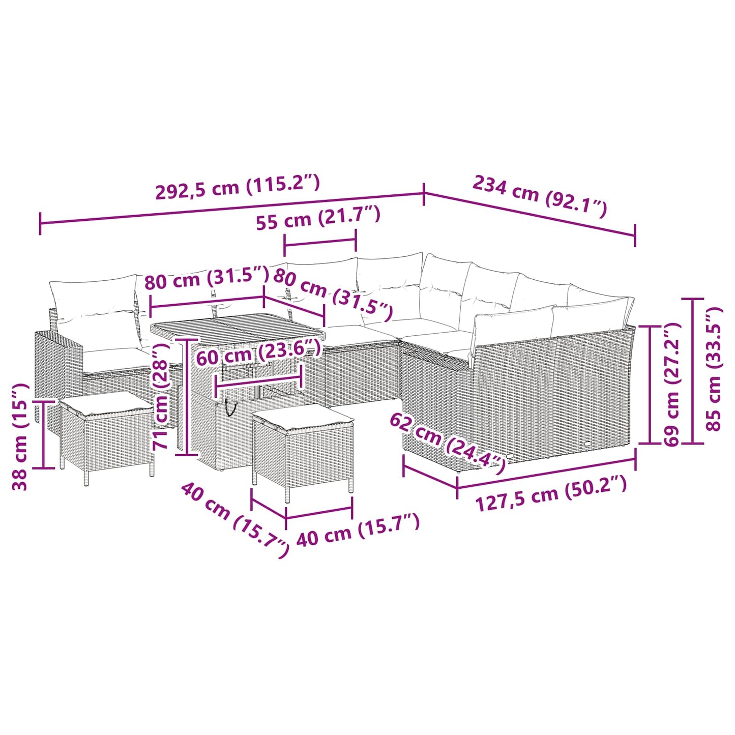 Set Divano da Giardino 12 pz Nero polyrattan | homemem39