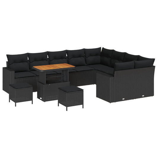 Set Divano da Giardino 12 pcs Nero polyrattan