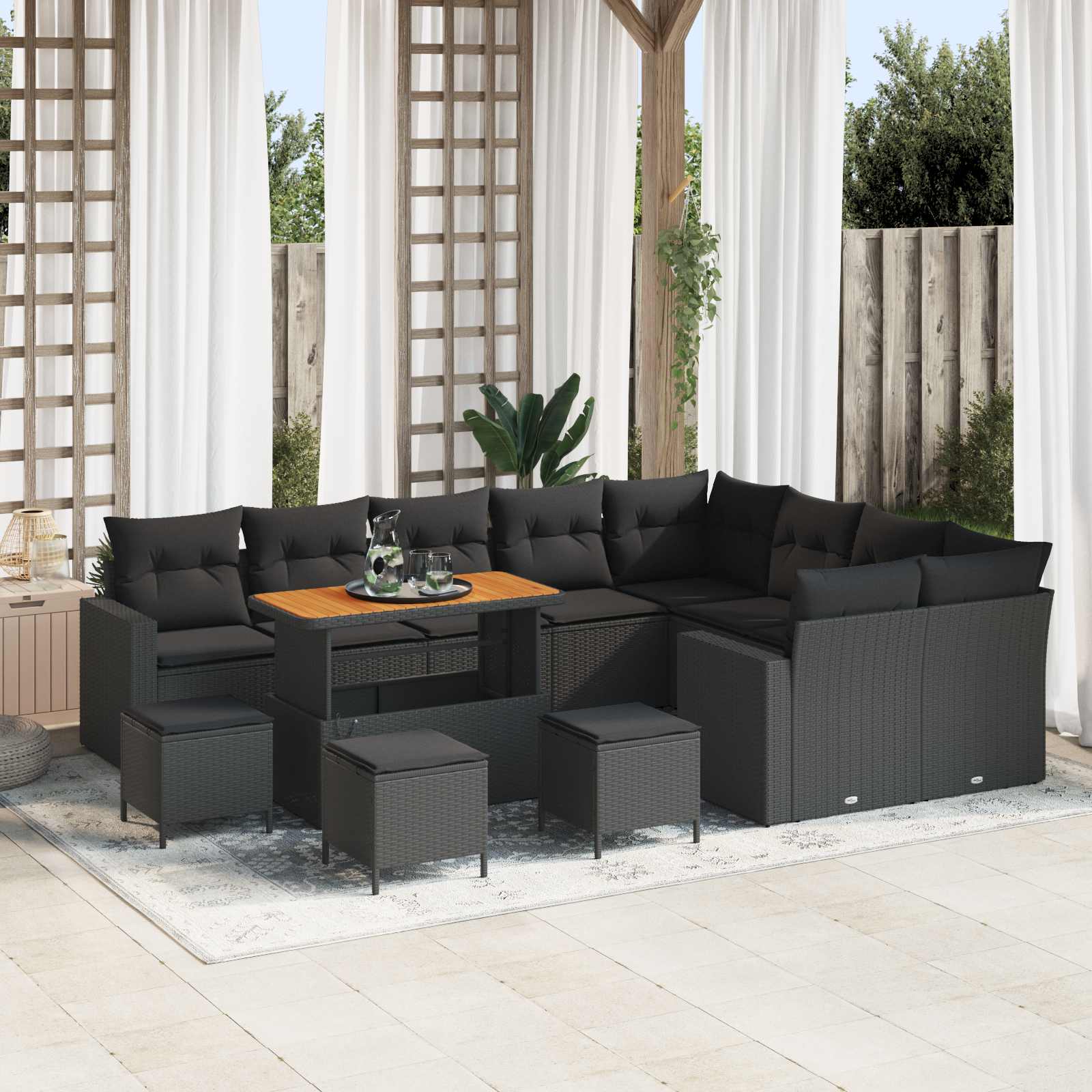 Set Divano da Giardino 13 pz Nero polyrattan | homemem39