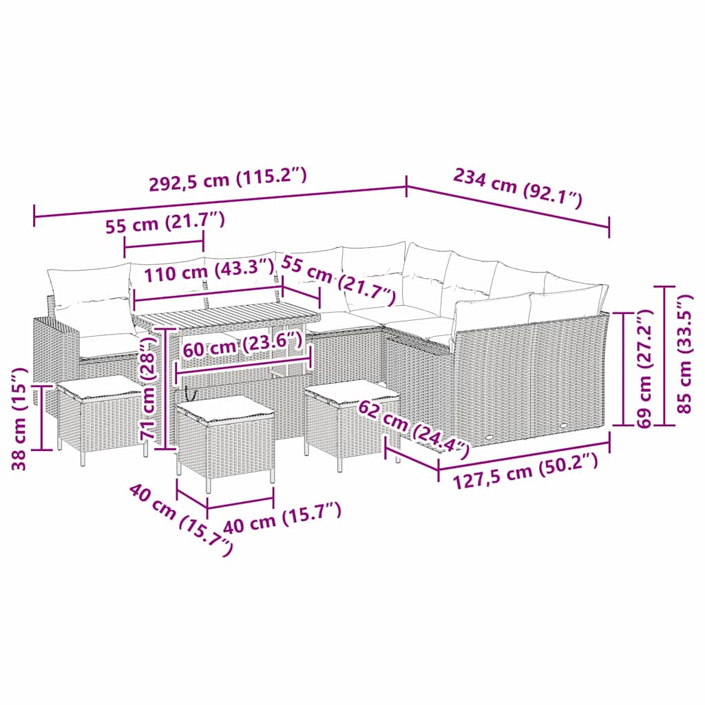 Set Divano da Giardino 13 pcs Nero polyrattan | homemem39
