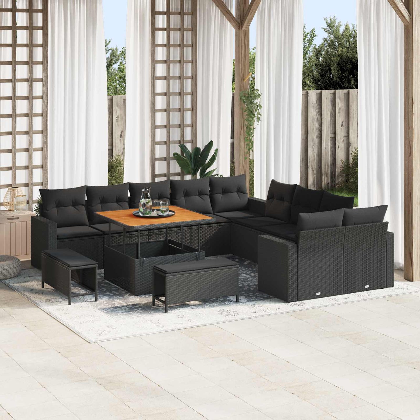 Set Divano da Giardino 13 pcs Nero polyrattan | homemem39