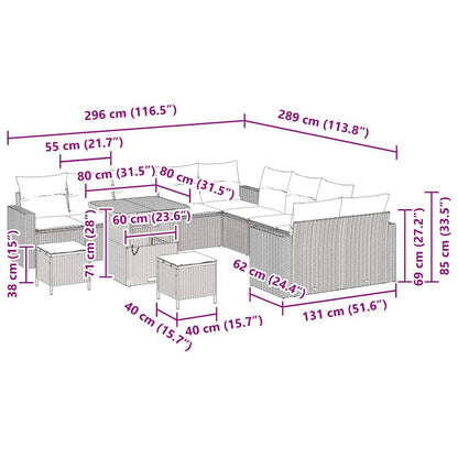 Set Divano da Giardino 13 pcs Nero polyrattan