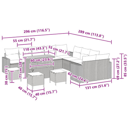 Set Divano da Giardino 14 pcs Nero polyrattan
