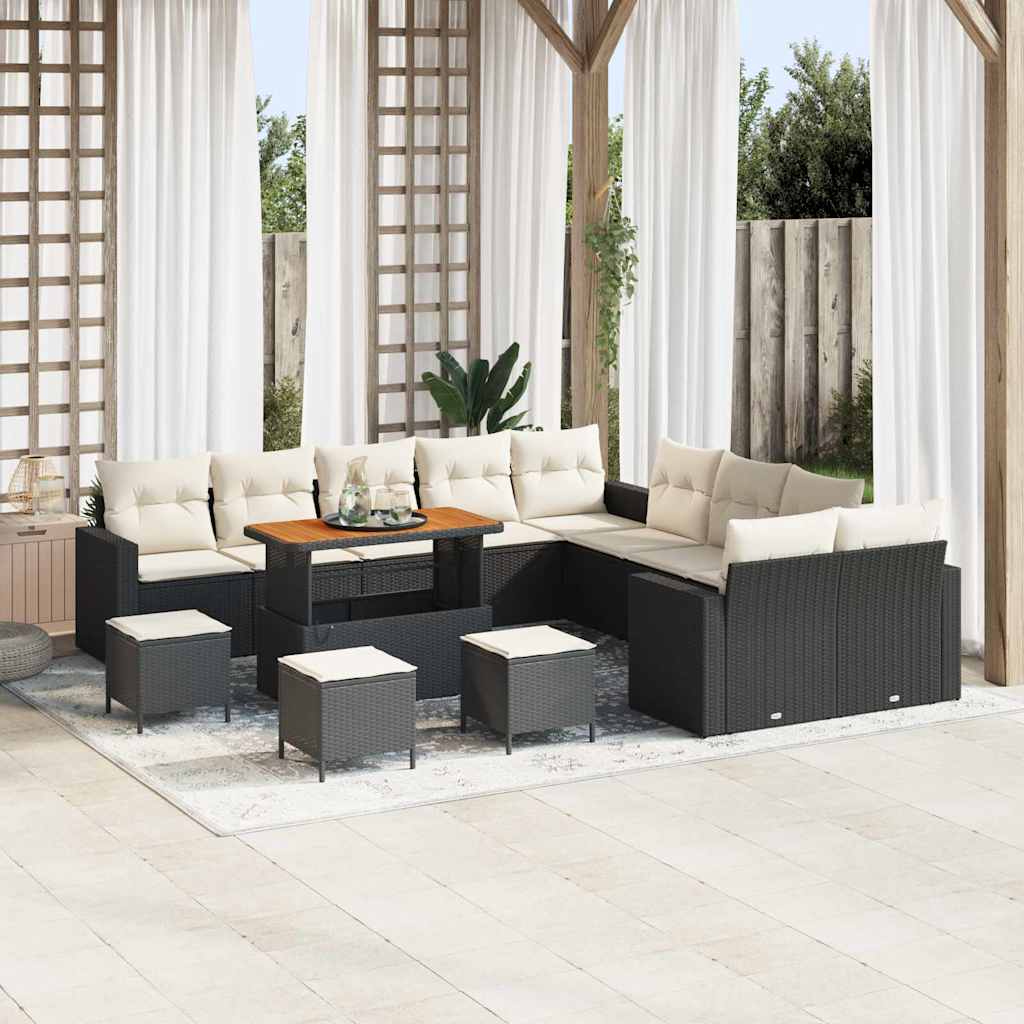 Set Divano da Giardino 14 pcs Nero polyrattan