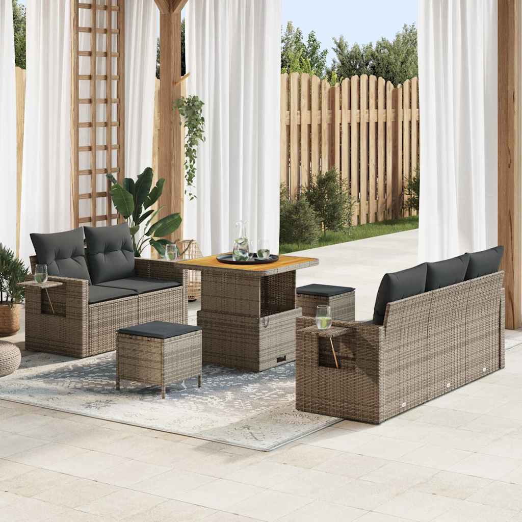 Set Divano da Giardino con cuscino 8 pcs Grigio polyrattan | homemem39