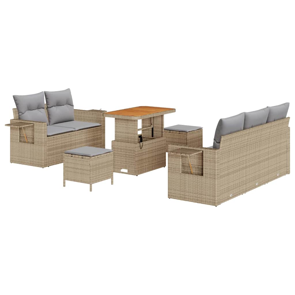 Set Divano da Giardino con cuscino 8 pcs Beige polyrattan