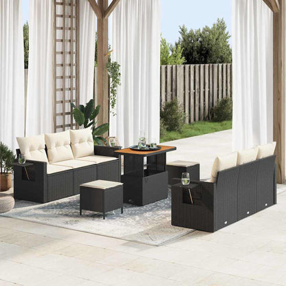 Set Divano da Giardino con cuscino 9 pcs Nero polyrattan